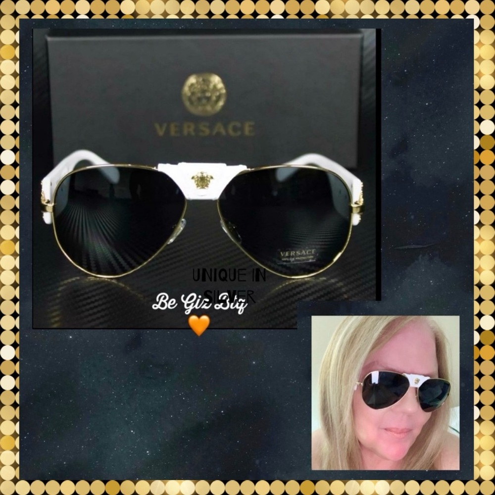 Unisex Authentic Versace Medusa Head Aviator Gold White and Gray Sunglasses NWT - Picture 2 of 15